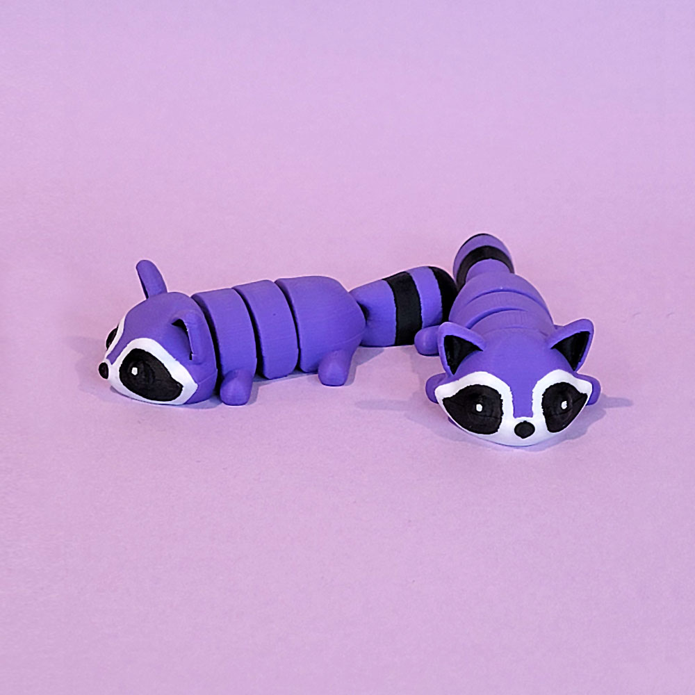 Tizmo Toys - Wigglets - W009 - Raccoon - Purple - 3D Printed Articulated Fidget Toy Animal NZ