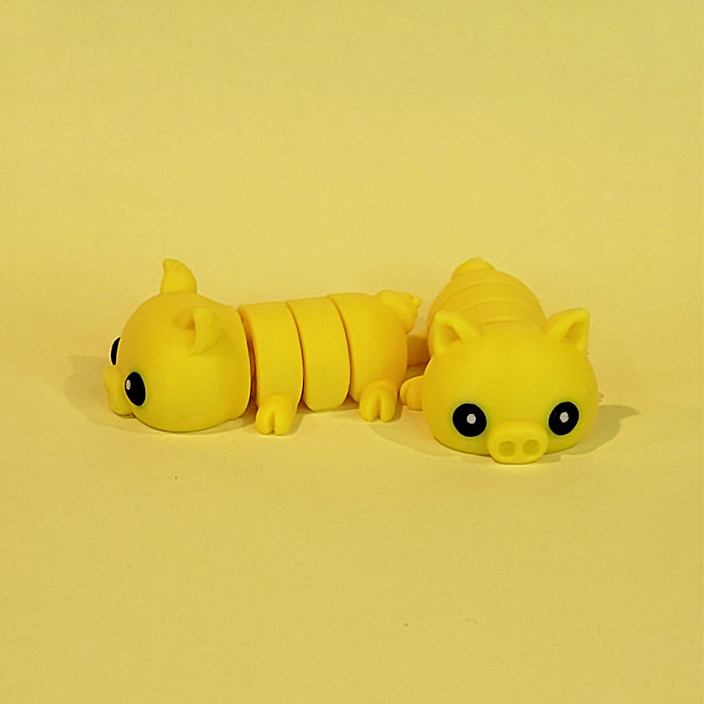 Tizmo Toys - Wigglets - W010 - Pig - Yellow - 3D Printed Articulated Fidget Toy Animal NZ